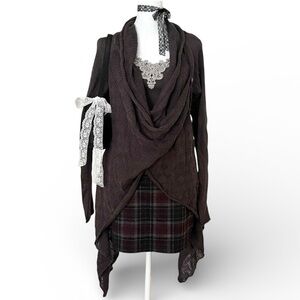 Vintage Y2K Dystopian Gray Knit Cardigan Duster Fairy Grunge Goth Cyberpunk M